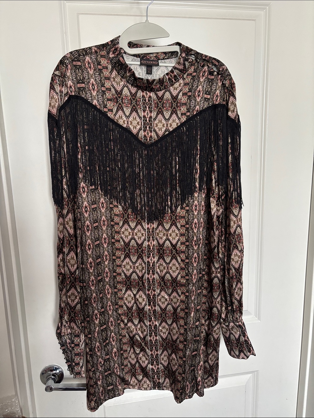 Shyanne Fringe Yoke Printed Long Sleeve Dress
